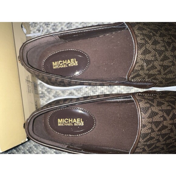 Michael Kors Keaton MK Signature Logo Flat Slip-On Sneakers Women Size 8M Brown - Picture 5 of 8